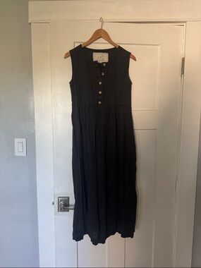 Sleeveless Black Button-Front Midi Dress